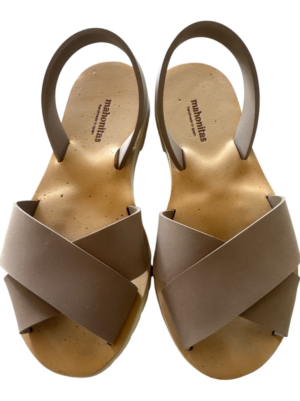 Mahontitas Womens Taupe Crisscross Slingback Floats Sandals Spain 38 US 7, 7.5